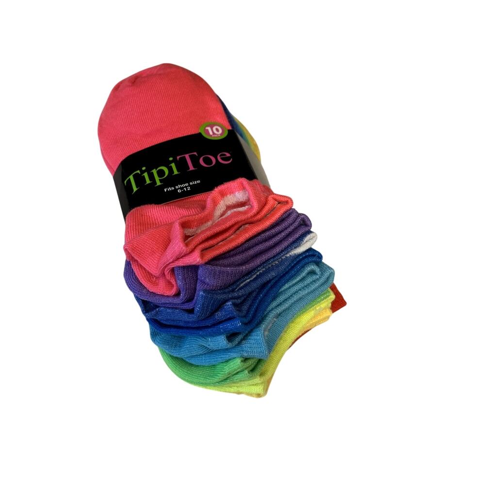 TipiToe 10 Pack No Show Socks Multi-Color Shoe Size 6-12 NEW
